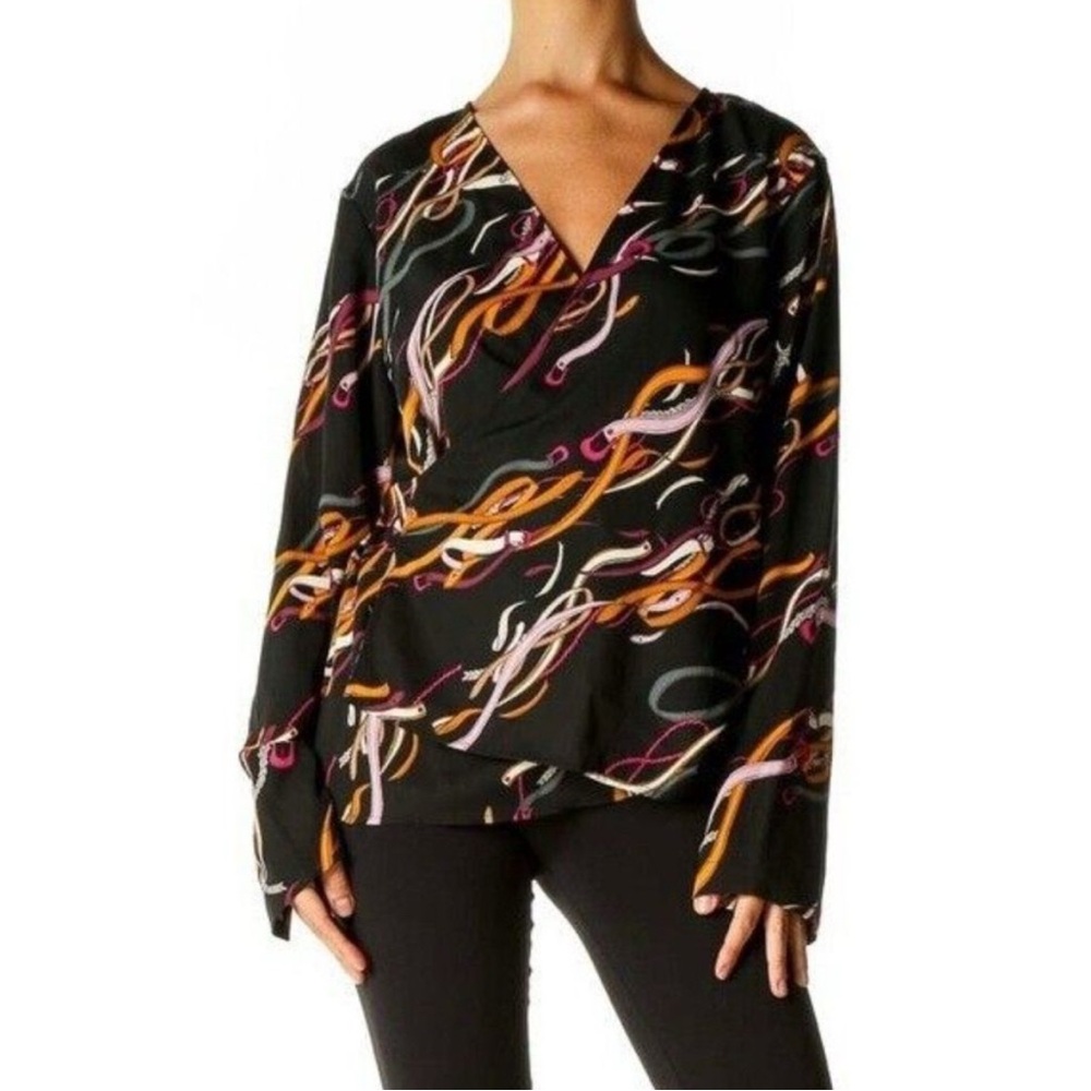 Nine West Wrap blouse with multicolored ribbon pattern #1074